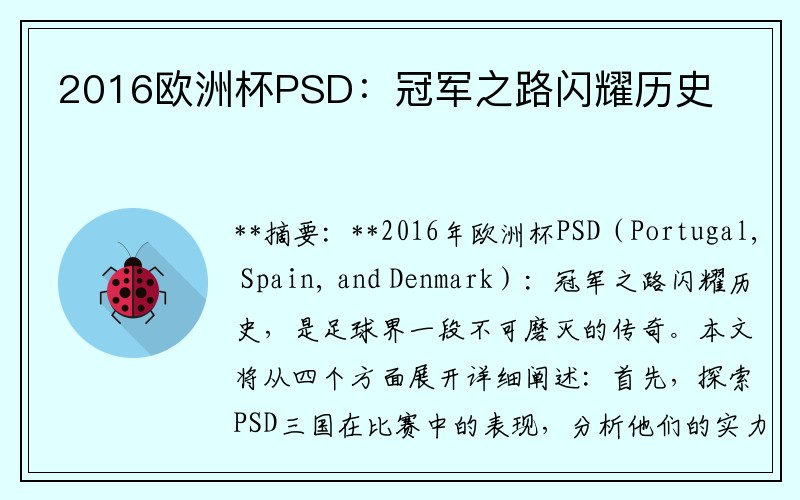 2016欧洲杯PSD：冠军之路闪耀历史 